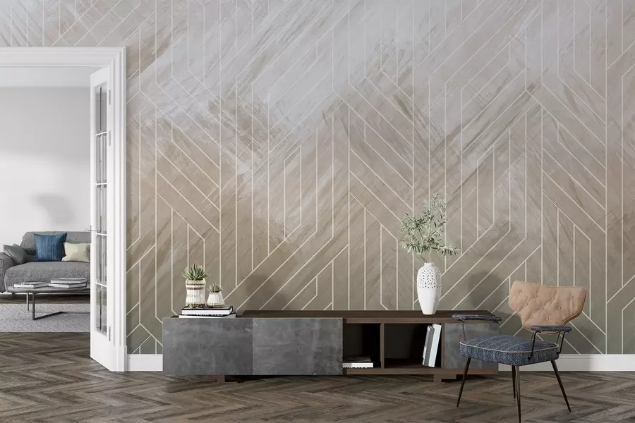 murais de parede Fundo geométrico abstrato com linhas diagonais e efeito de gradiente em tons de castanho w08433v1