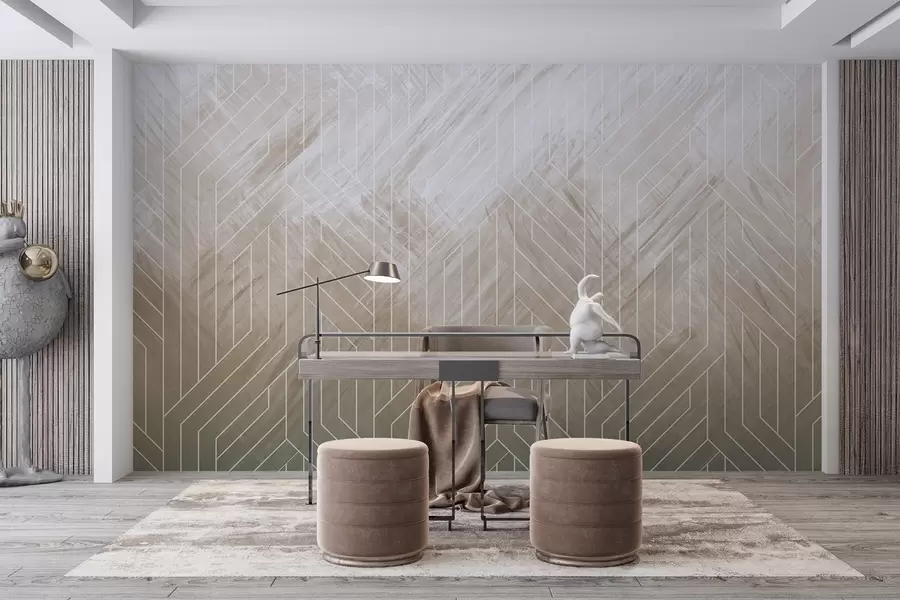 murais de parede Fundo geométrico abstrato com linhas diagonais e efeito de gradiente em tons de castanho w08433v1