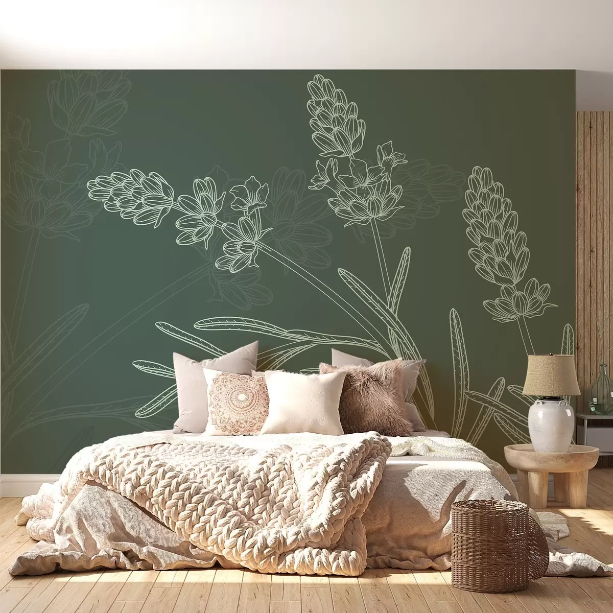 murais de parede Lavanda linear sobre verde w02243