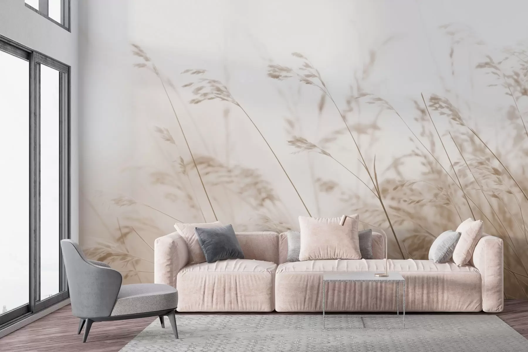 murais de parede Ervas do campo numa madrugada de nevoeiro w02250