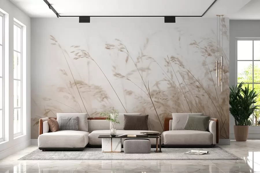 murais de parede Ervas do campo numa madrugada de nevoeiro w02250