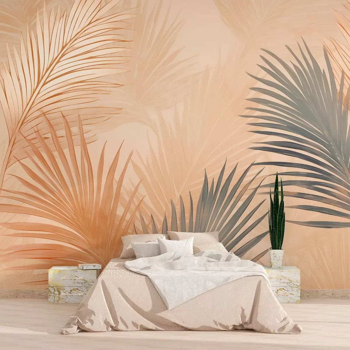 murais de parede Folhas de palmeira em tons quentes e neutros w02263