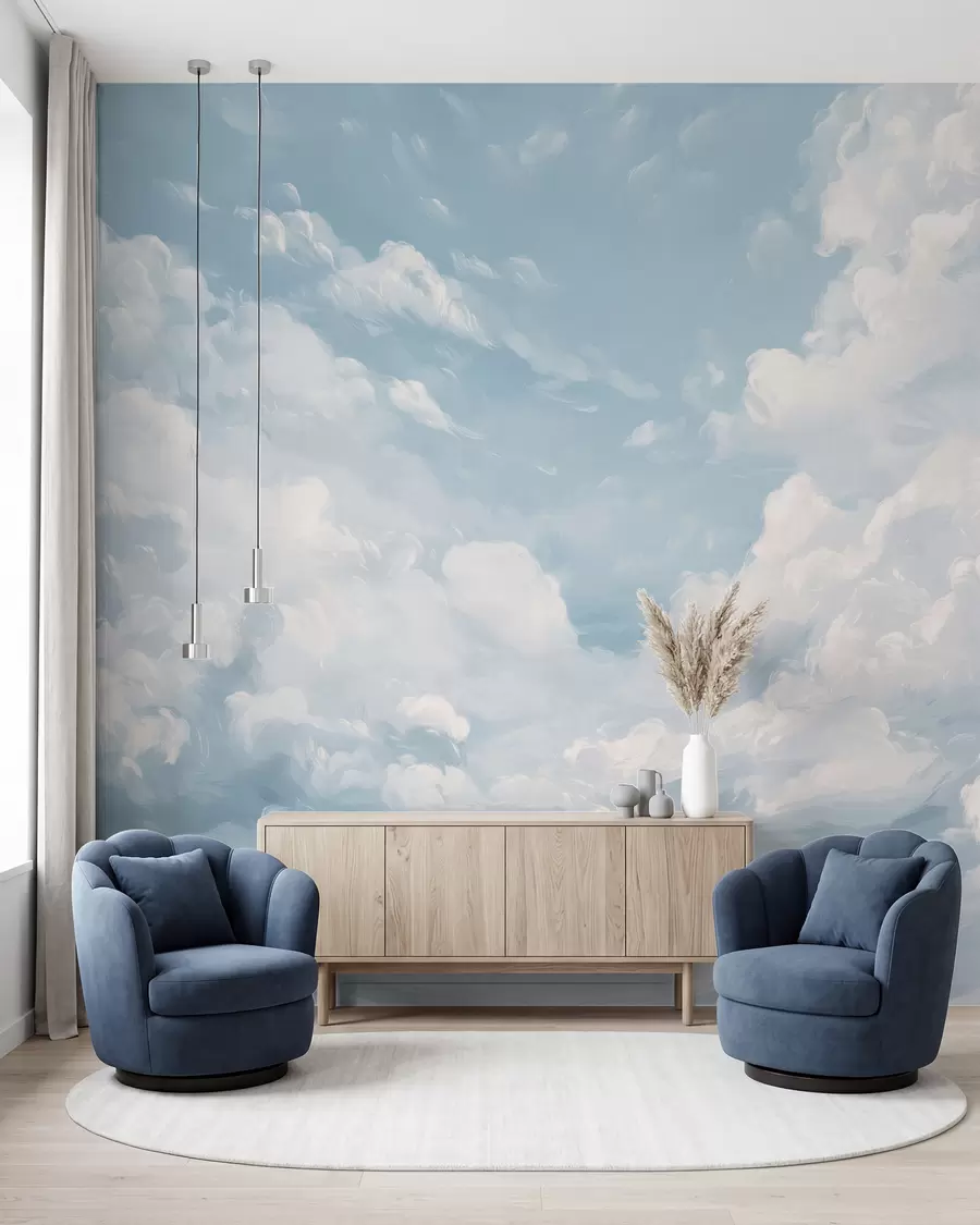 murais de parede Céu azul com pinceladas de óleo simuladas w02313