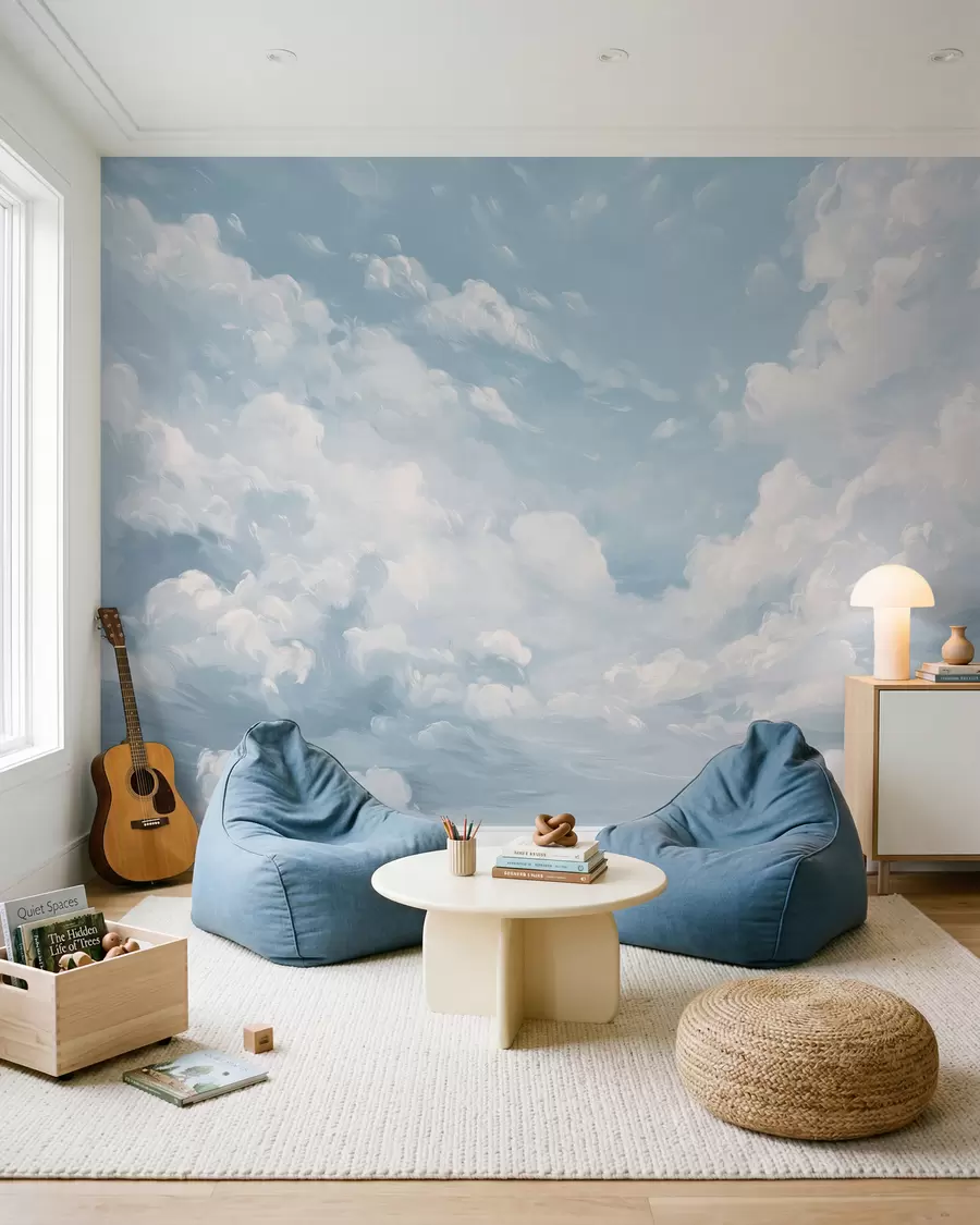 murais de parede Céu azul com pinceladas de óleo simuladas w02313