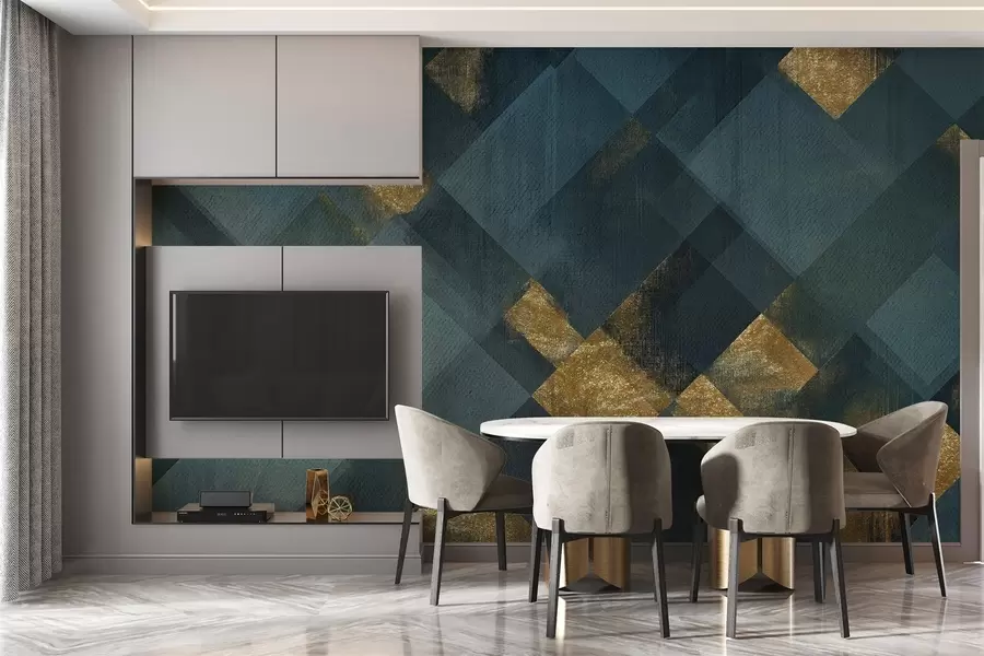 murais de parede geometria moderna num estilo luxuoso com um tom esmeralda w02340v1
