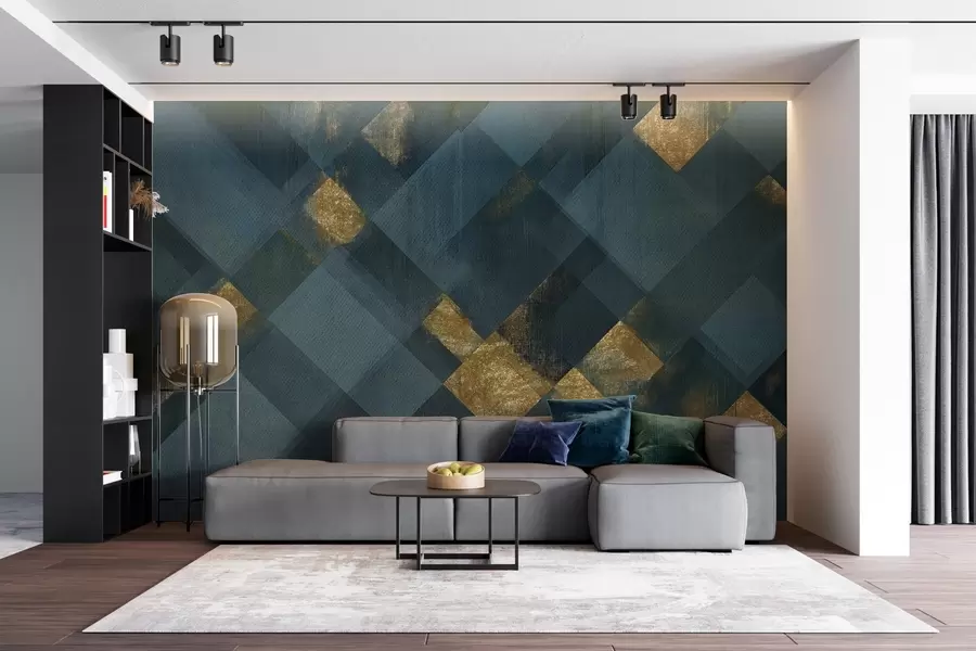 murais de parede geometria moderna num estilo luxuoso com um tom esmeralda w02340v1