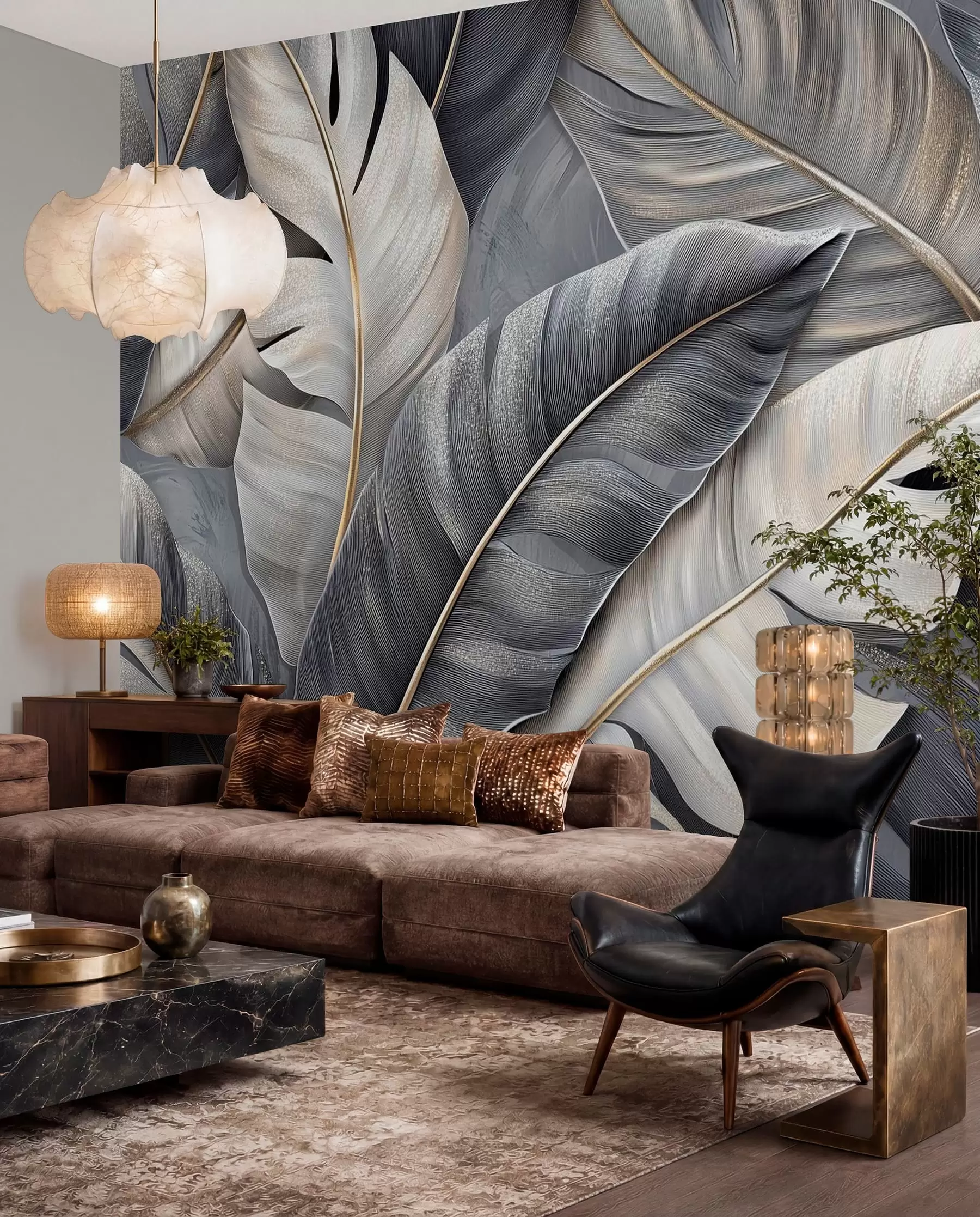 murais de parede papel de parede luxuoso com grandes folhas tropicais w02342