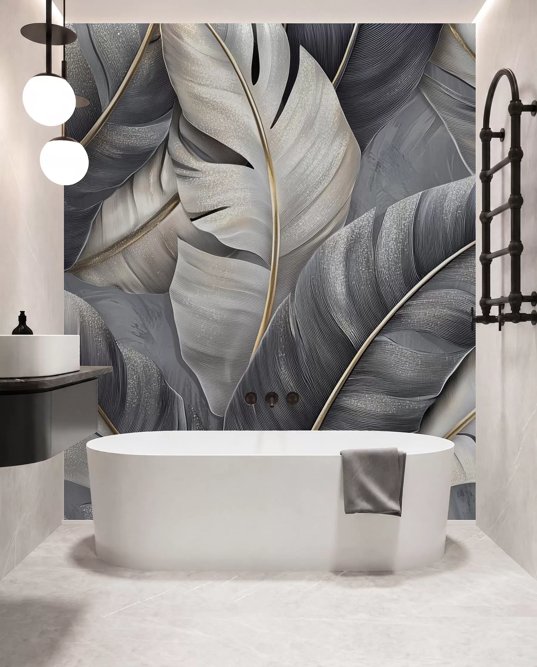 murais de parede papel de parede luxuoso com grandes folhas tropicais w02342