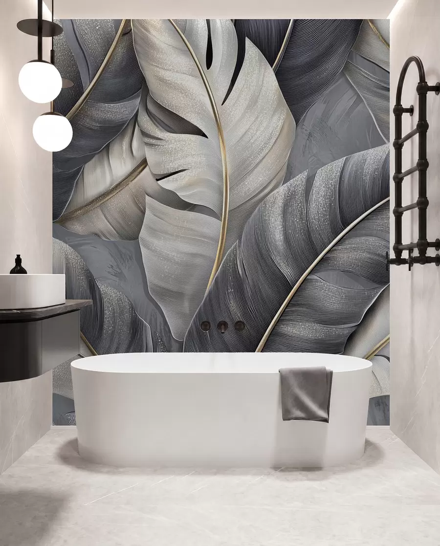 murais de parede papel de parede luxuoso com grandes folhas tropicais w02342