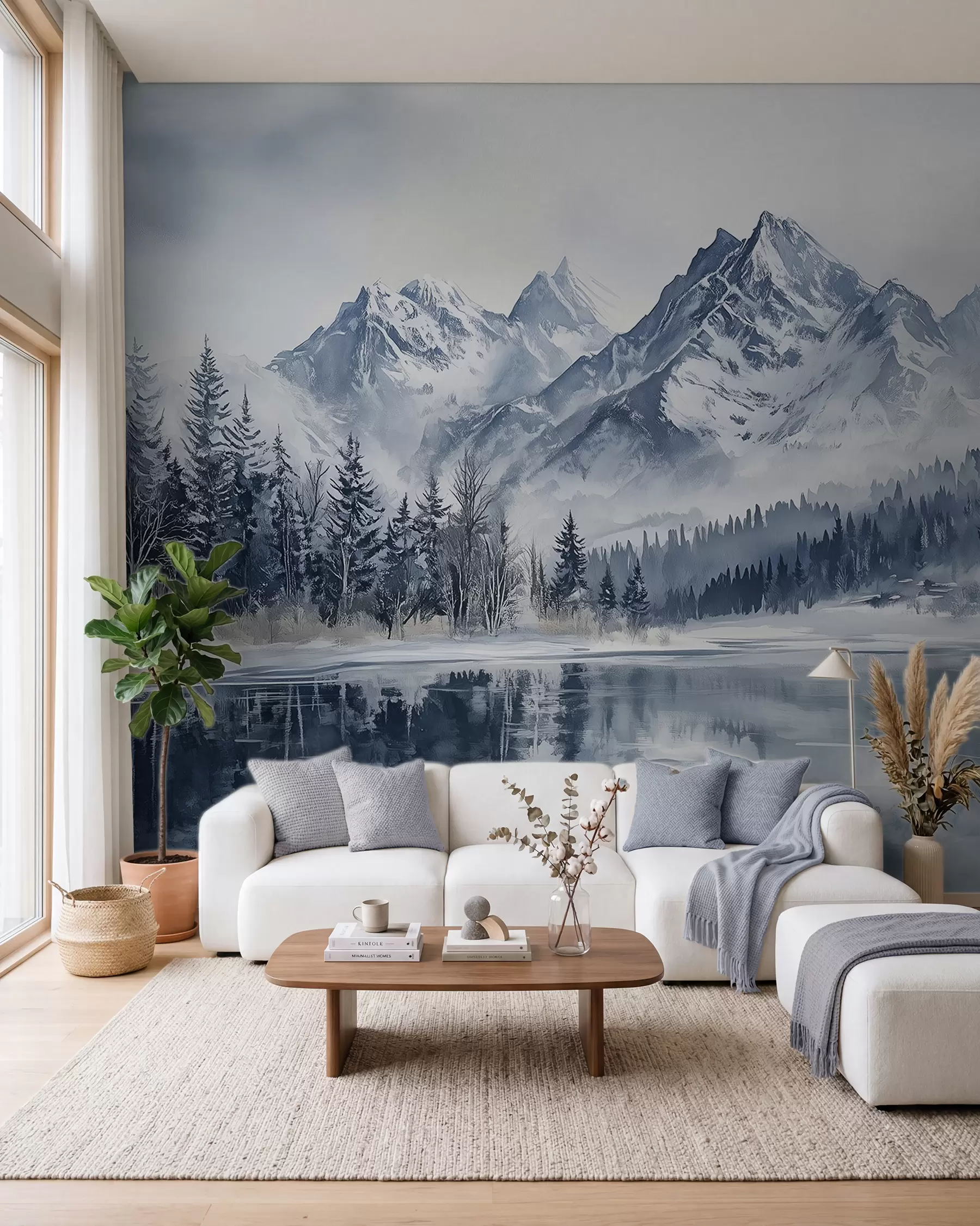 murais de parede Floresta e picos nevados w02358