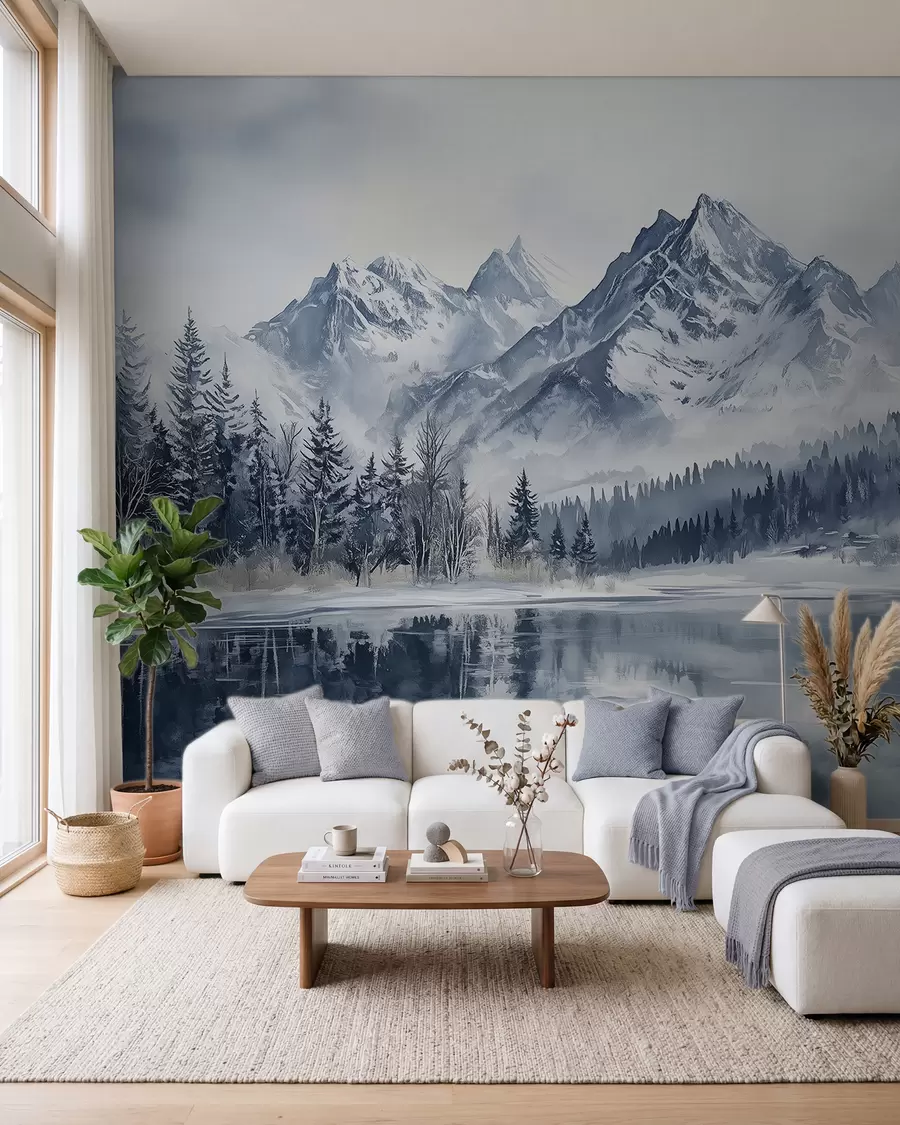 murais de parede Floresta e picos nevados w02358