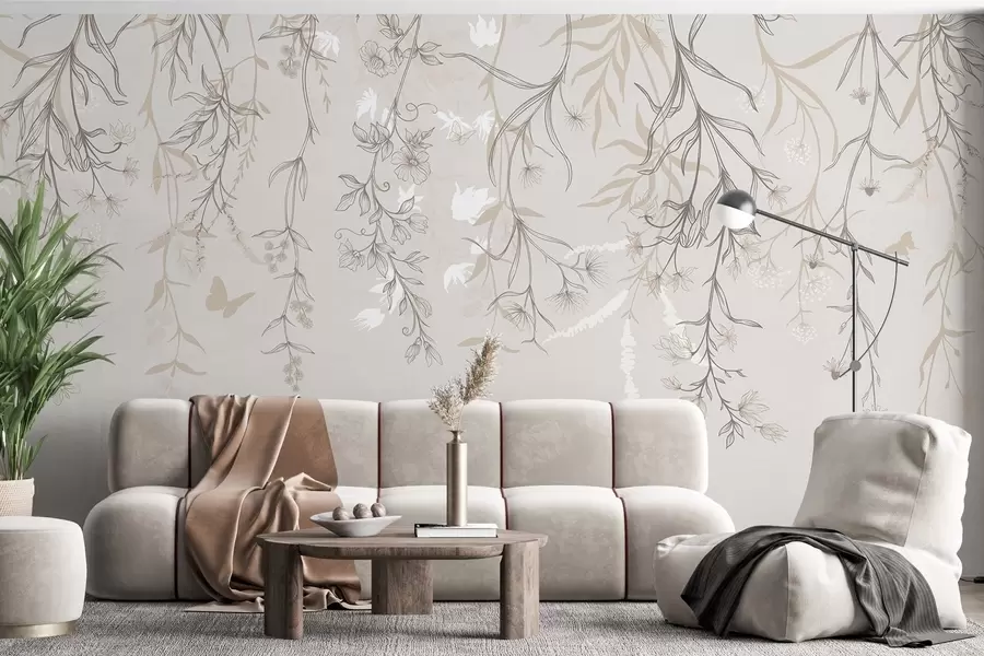 murais de parede Flores finas e lineares penduradas na montanha w02007