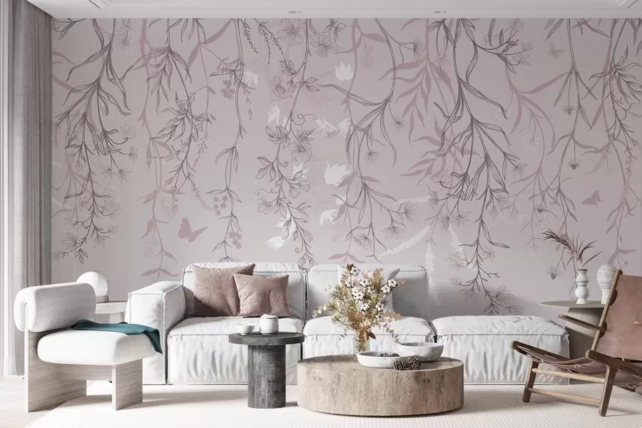 murais de parede Flores finas e lineares penduradas na montanha w02007v2