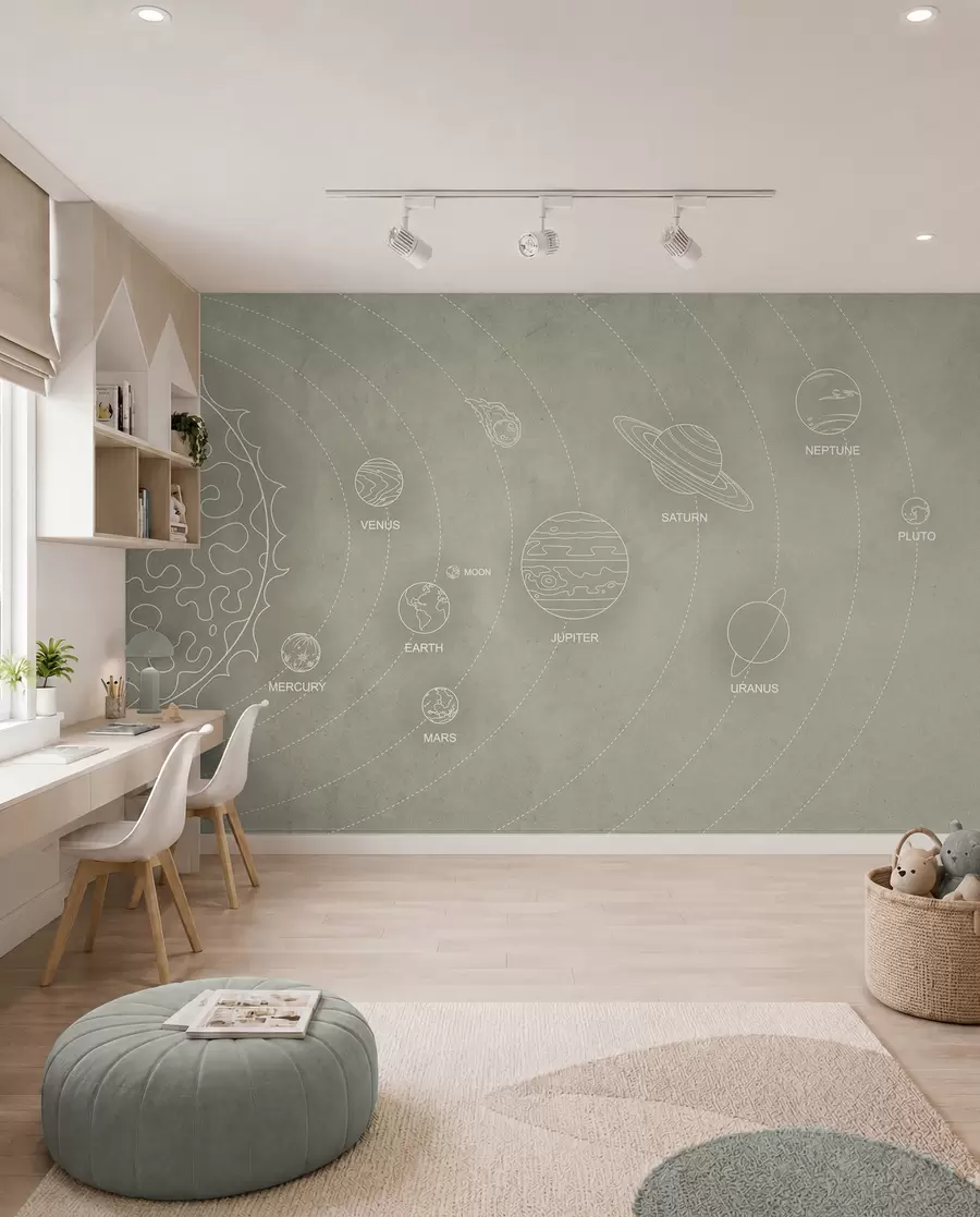 murais de parede Sistema solar num estilo minimalista sobre um fundo texturado bege fresco w02344