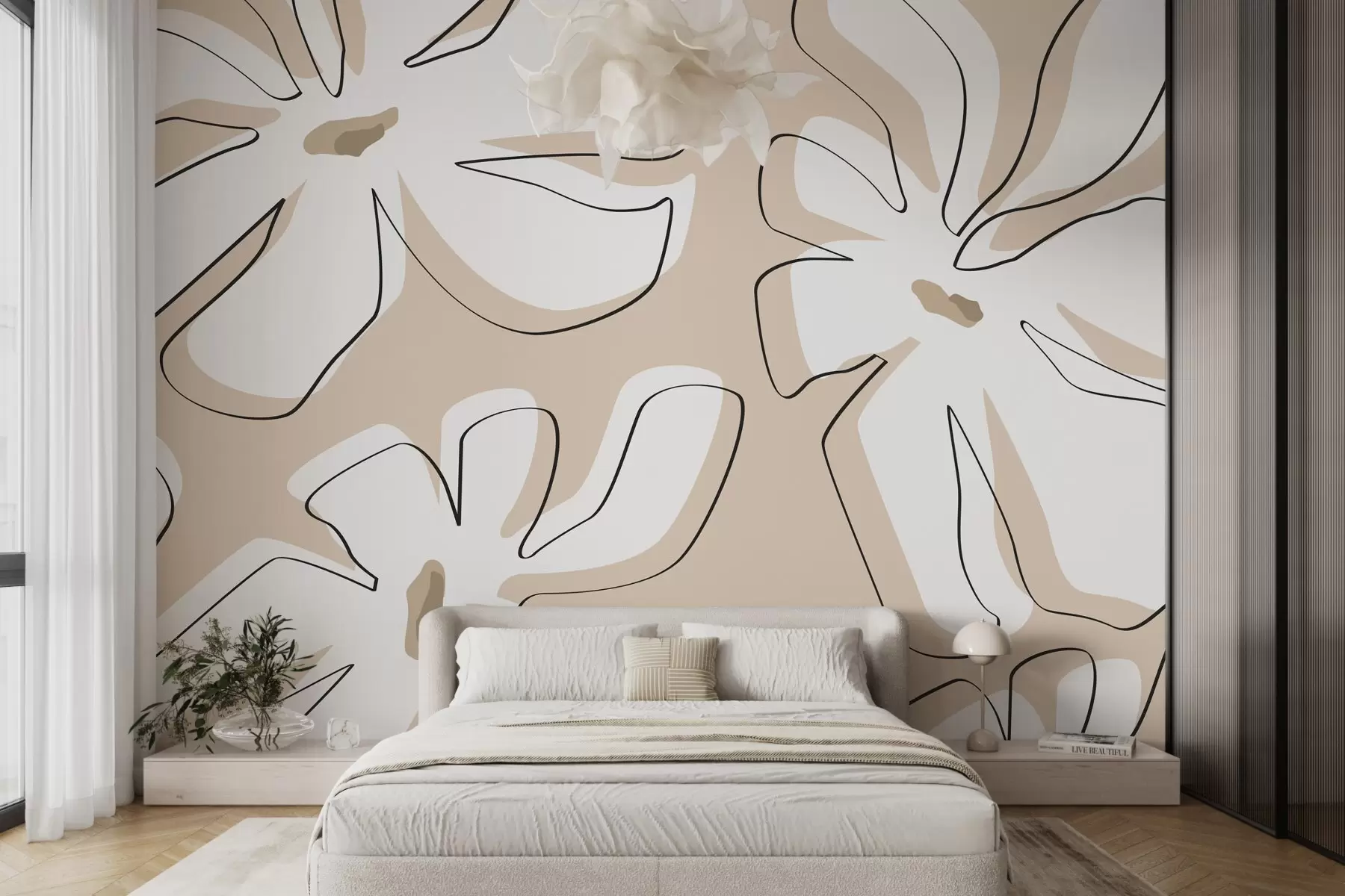 murais de parede Grandes flores brancas abstractas w02383