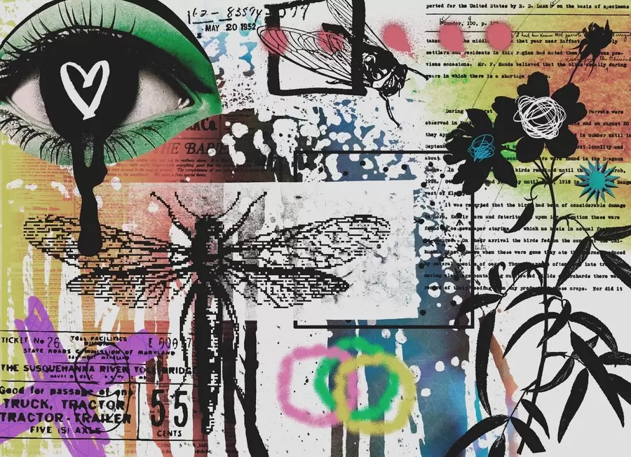 murais de parede Inscrições de estilo graffiti, flores, figuras w02255