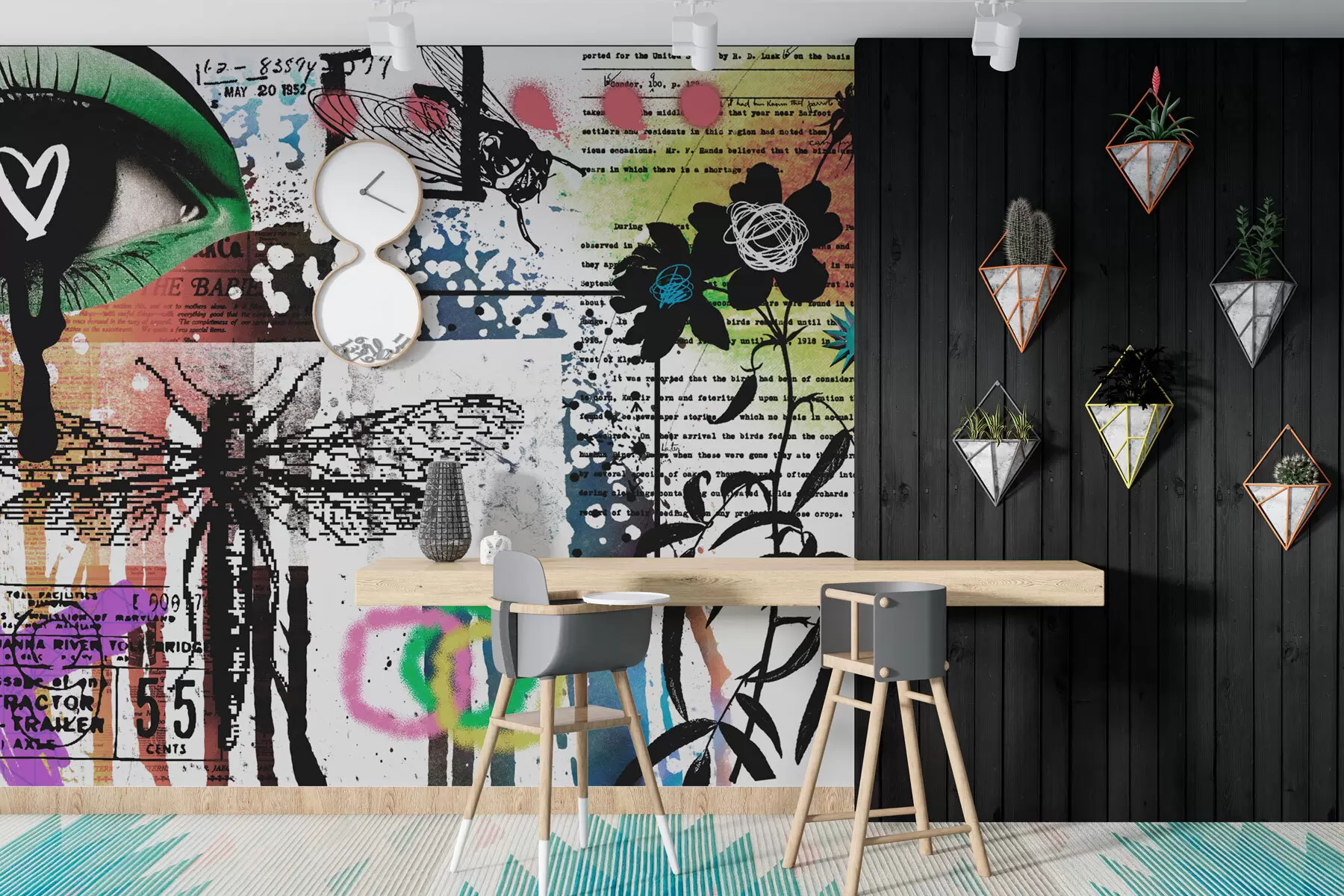 murais de parede Inscrições de estilo graffiti, flores, figuras w02255