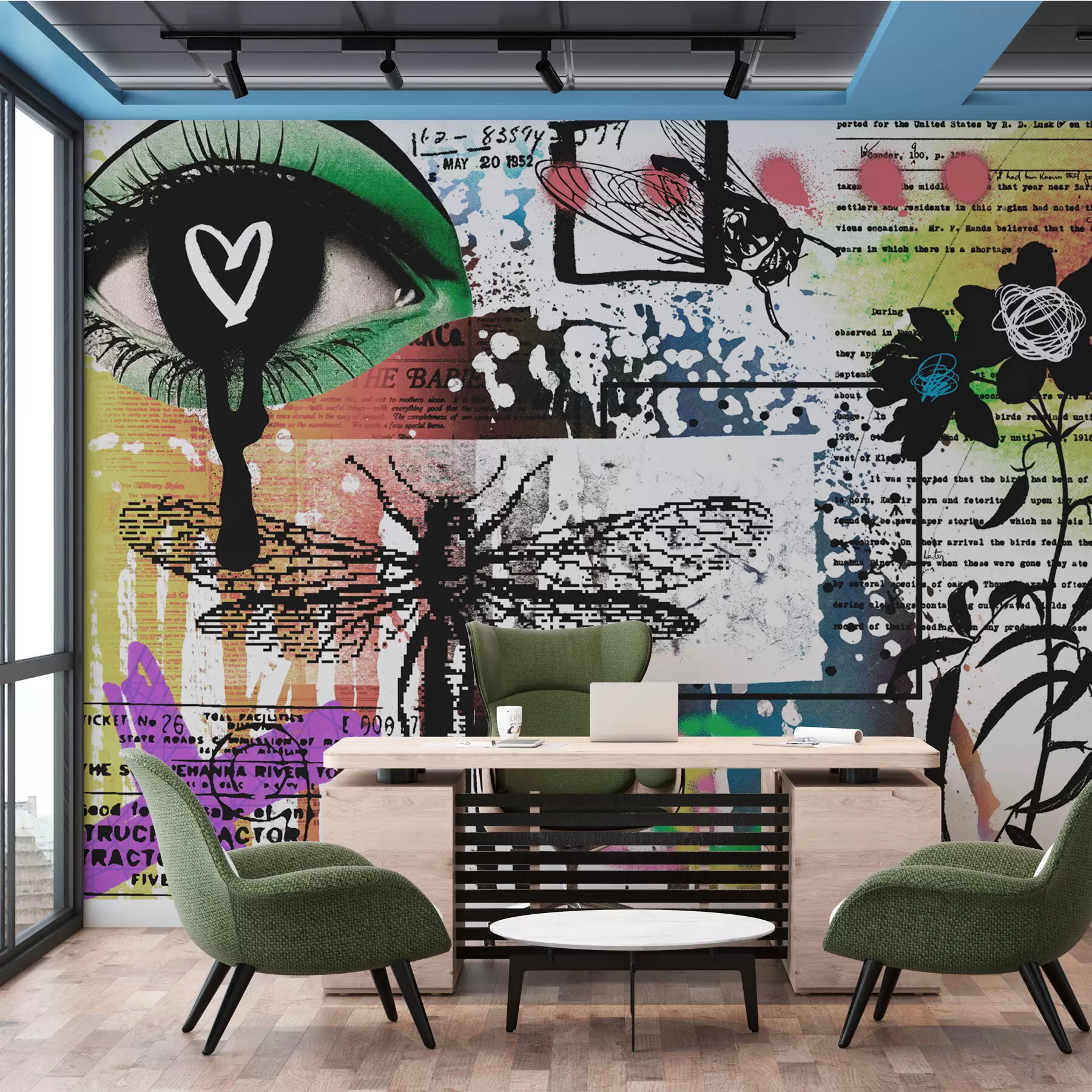murais de parede Inscrições de estilo graffiti, flores, figuras w02255