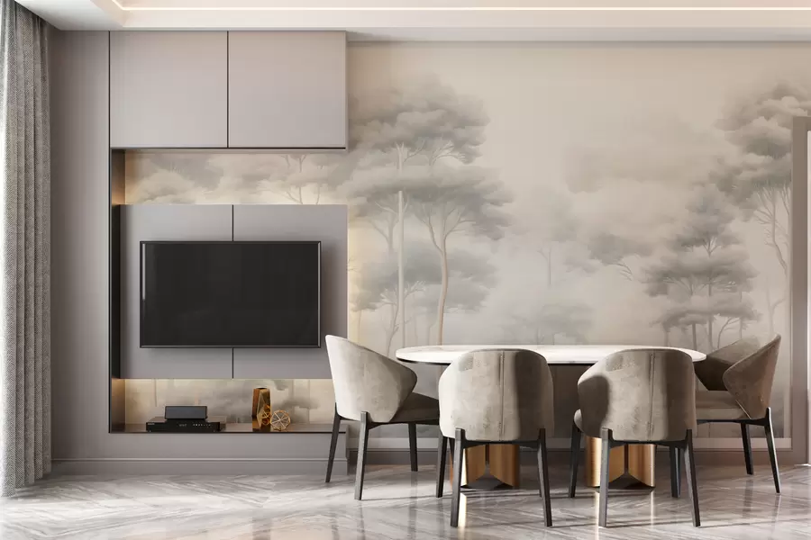 murais de parede Delicada floresta de nevoeiro com copas soltas w02448