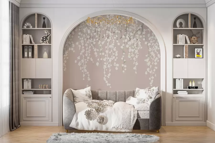 murais de parede Ramos delicados e esvoaçantes com flores sobre um fundo pastel w02479v2