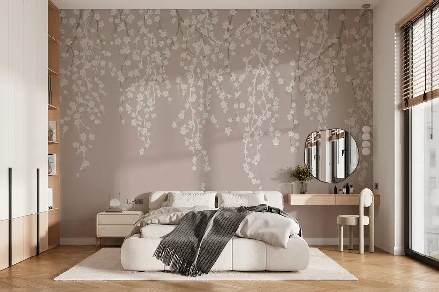 murais de parede Ramos delicados e esvoaçantes com flores sobre um fundo pastel w02479v2