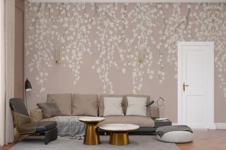 murais de parede Ramos delicados e esvoaçantes com flores sobre um fundo pastel w02479v2