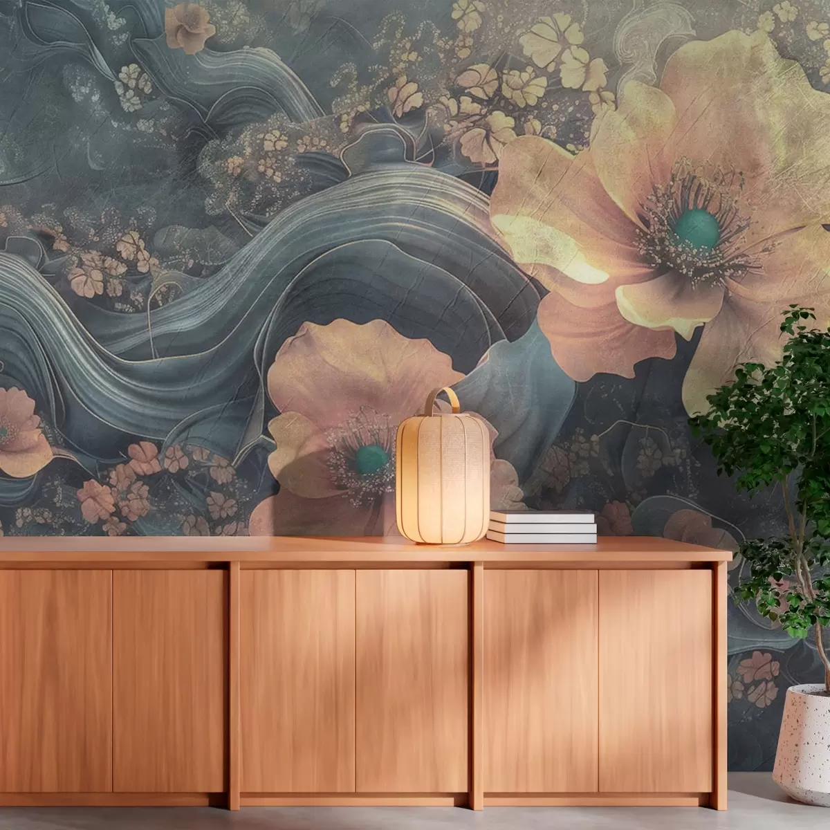 murais de parede Flores grandes sobre um fundo abstrato w08480