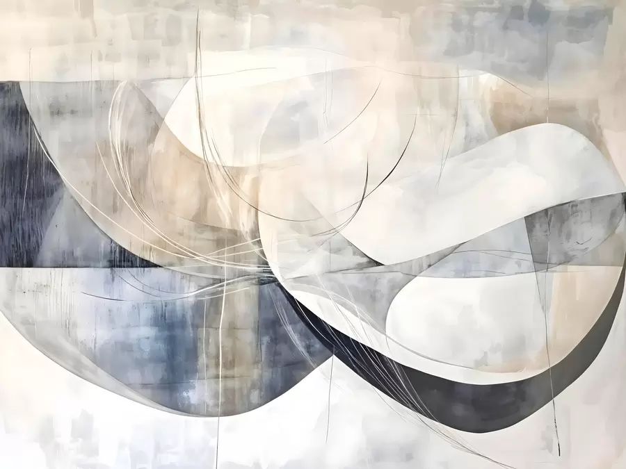 murais de parede Formas abstractas e formas em tons de branco, cinzento, bege e azul sobre um fundo texturado esbatido w08461