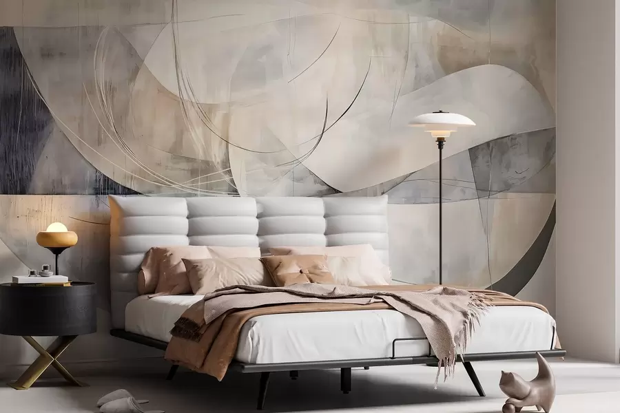 murais de parede Formas abstractas e formas em tons de branco, cinzento, bege e azul sobre um fundo texturado esbatido w08461