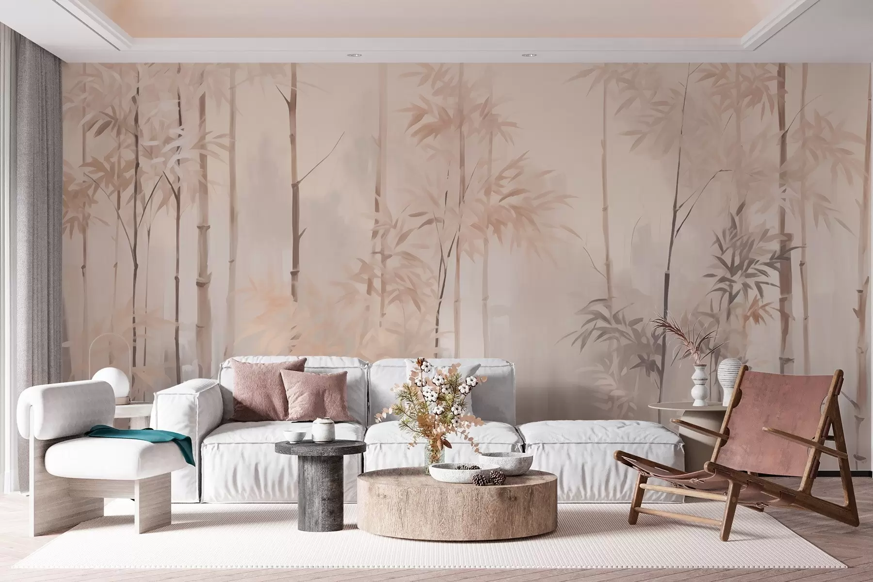 murais de parede Floresta de bambu em cores claras w02459