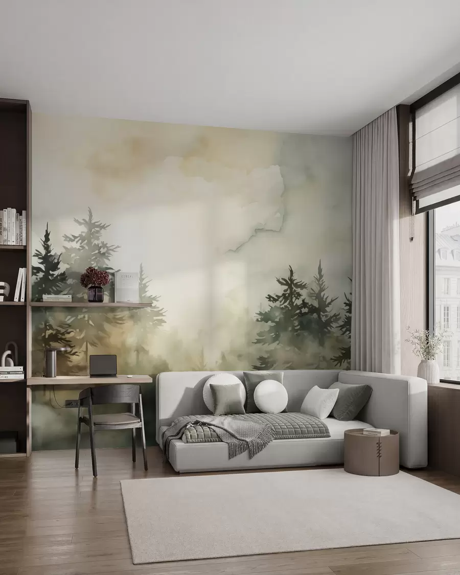murais de parede Pintura de imitação de floresta aguarela w02473