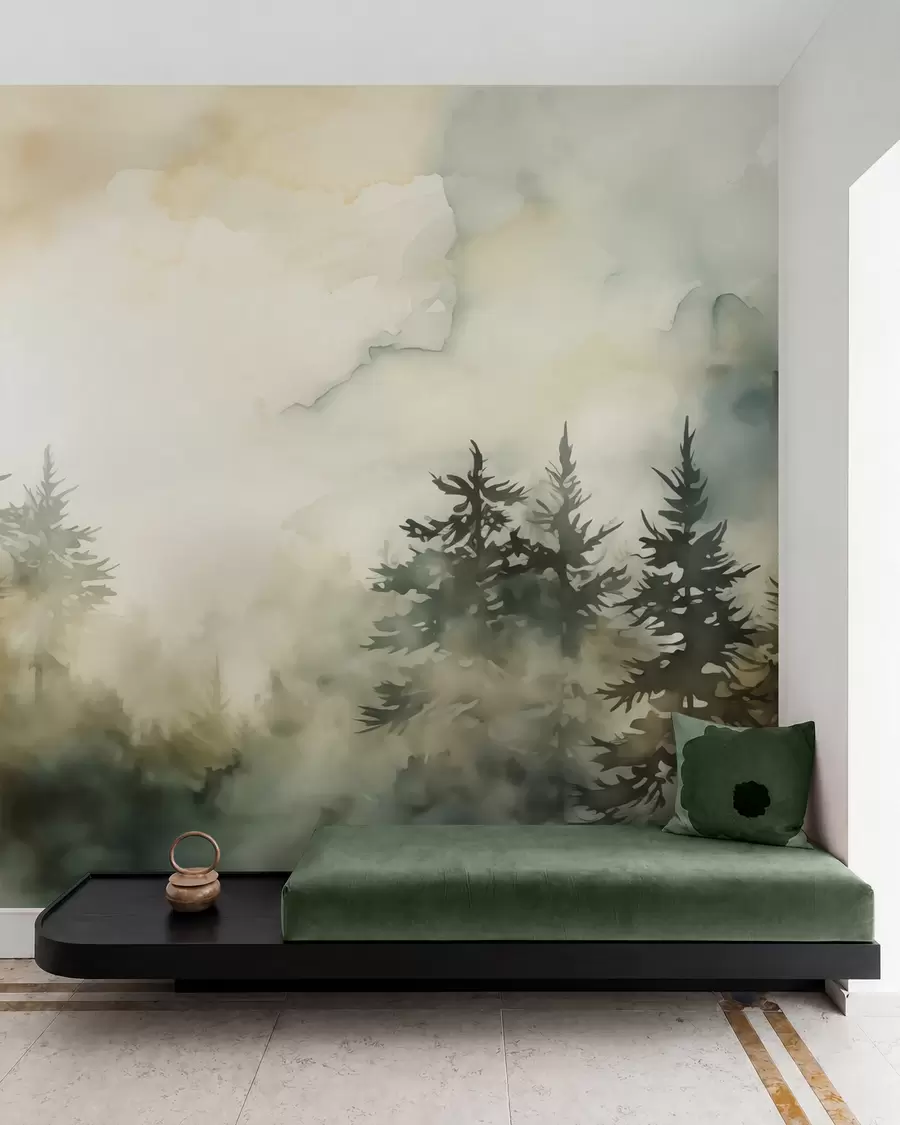 murais de parede Pintura de imitação de floresta aguarela w02473
