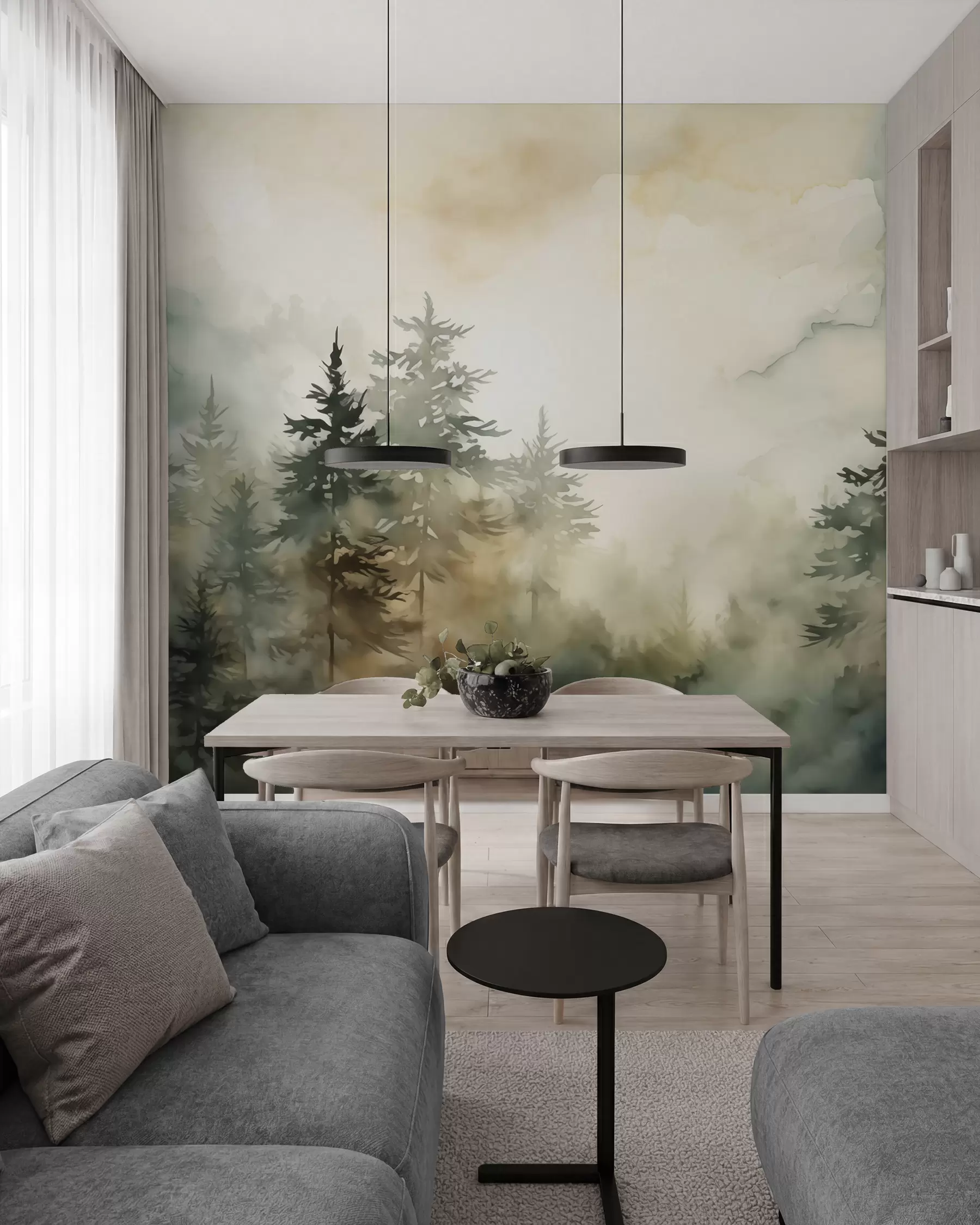 murais de parede Pintura de imitação de floresta aguarela w02473