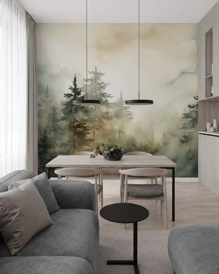 murais de parede Pintura de imitação de floresta aguarela w02473