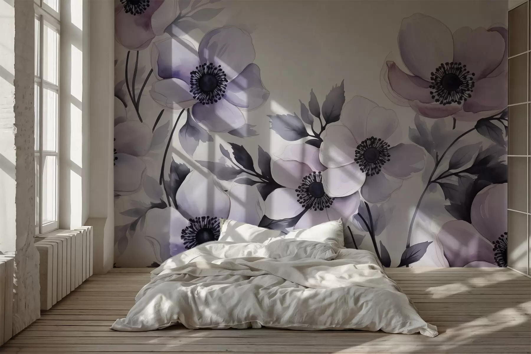 murais de parede Aquarela de imitação de flores violetas roxas w02494