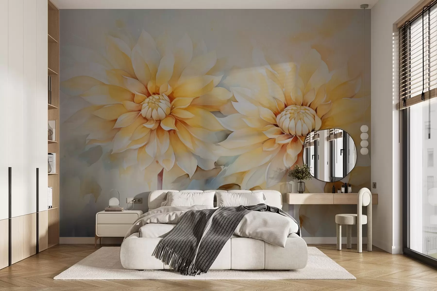 murais de parede Imitação de crisântemos amarelos em aguarela w02502
