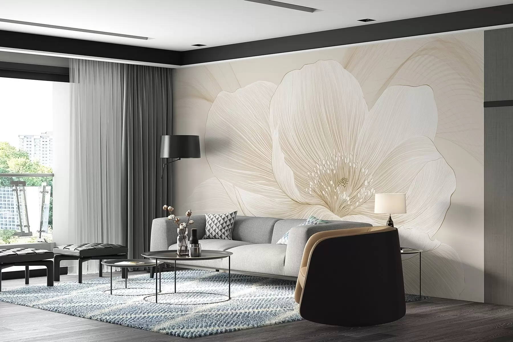 murais de parede Flor grande desenhada w02511