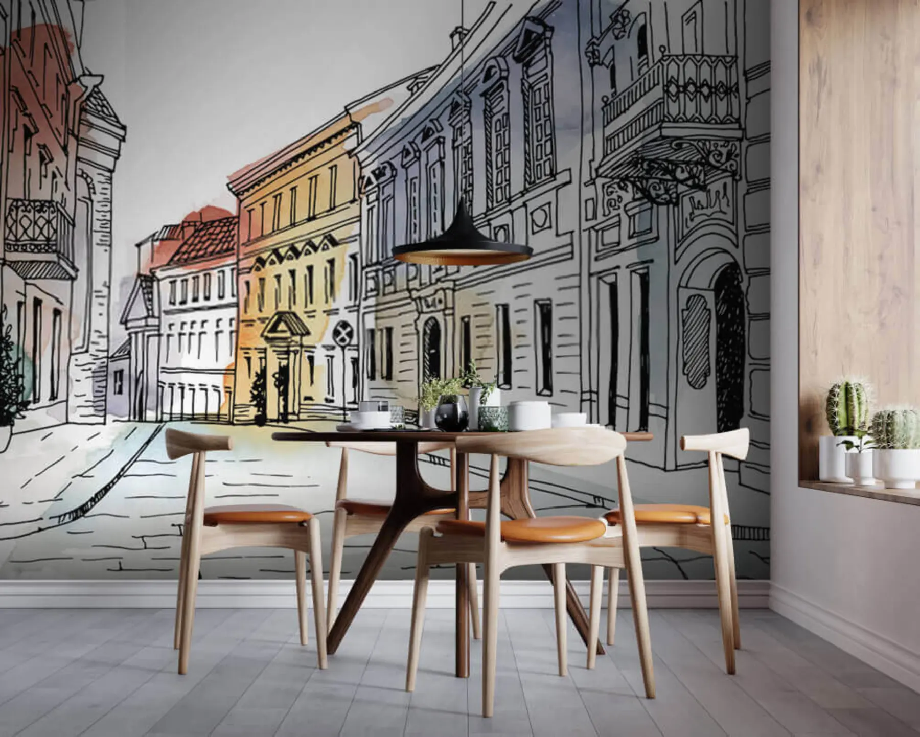 murais de parede Cidade velha, marcador e aquarela u51062