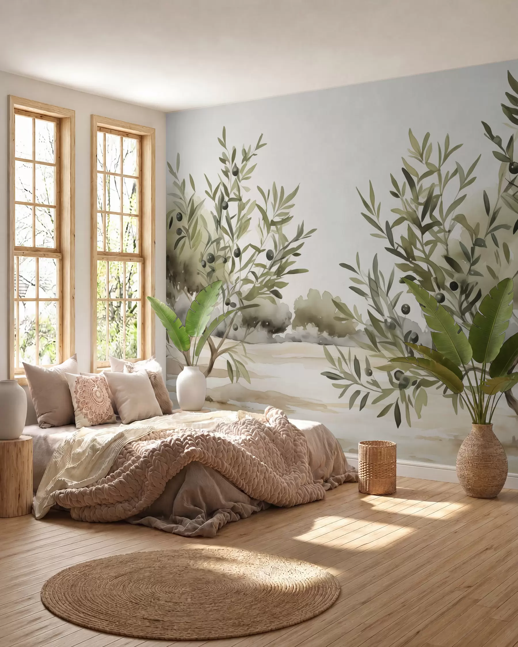murais de parede Aguarela de imitação abstrata de oliveiras w02583