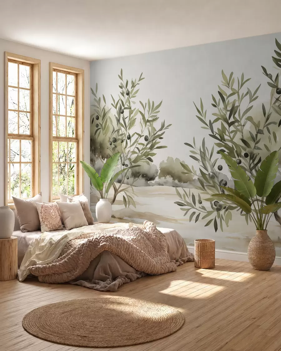 murais de parede Aguarela de imitação abstrata de oliveiras w02583