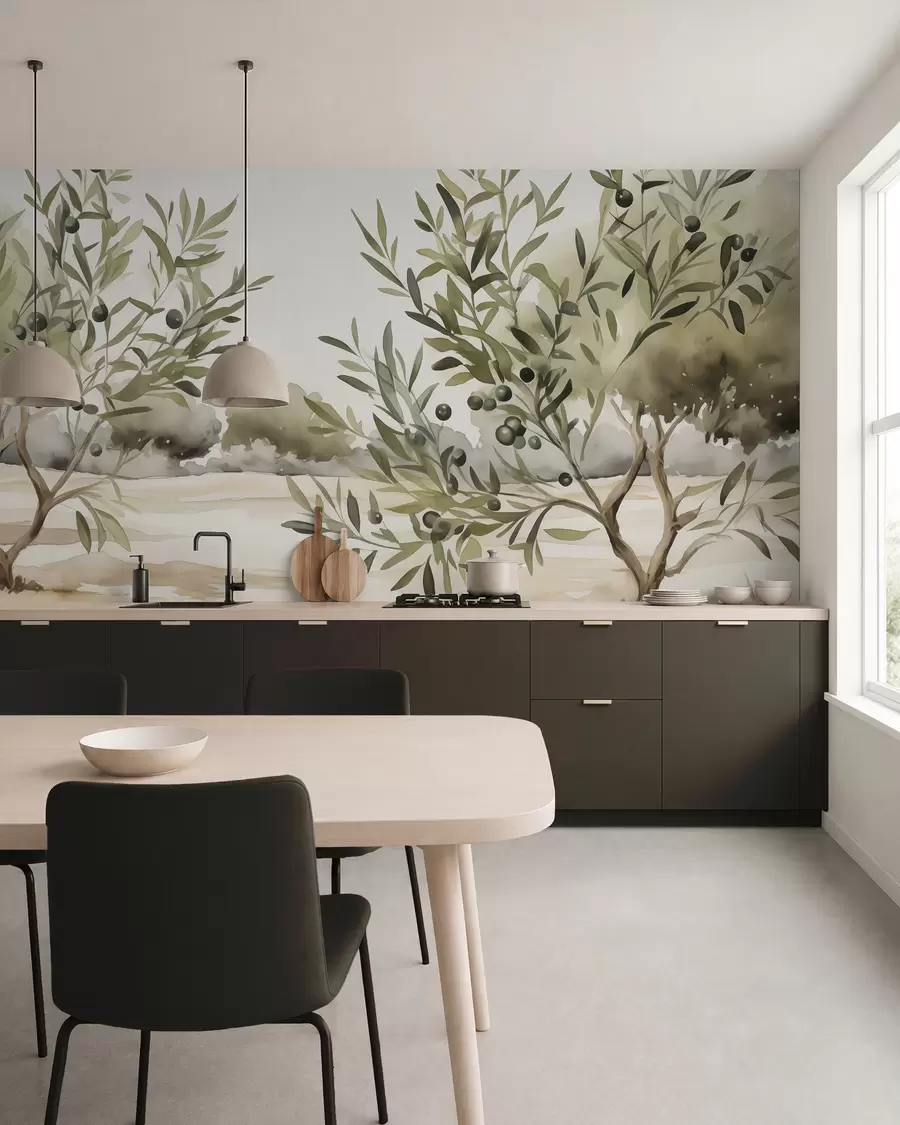 murais de parede Aguarela de imitação abstrata de oliveiras w02583