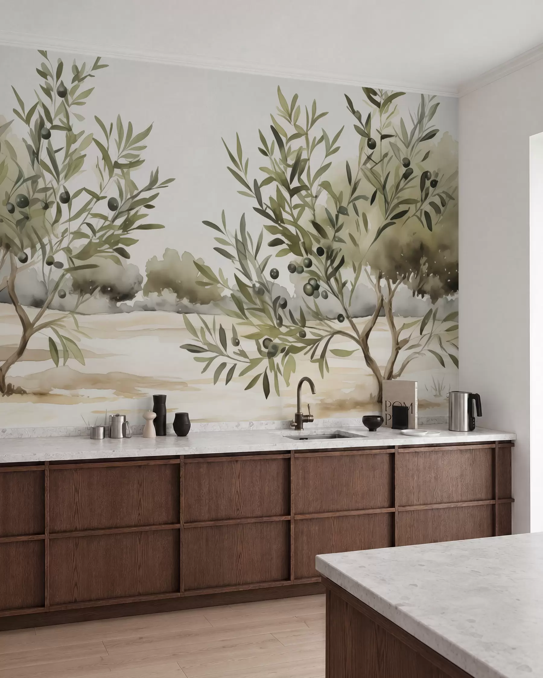 murais de parede Aguarela de imitação abstrata de oliveiras w02583