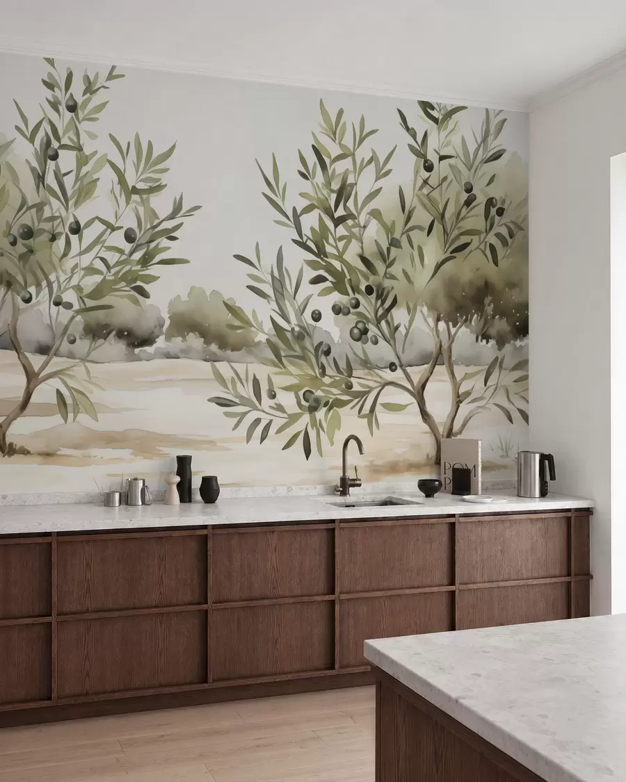 murais de parede Aguarela de imitação abstrata de oliveiras w02583