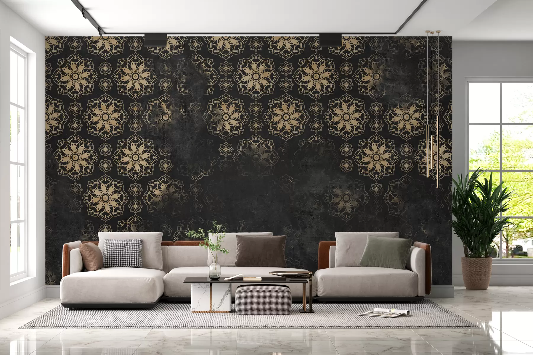 murais de parede Design vintage com elementos de mandala e efeito envelhecido w02551