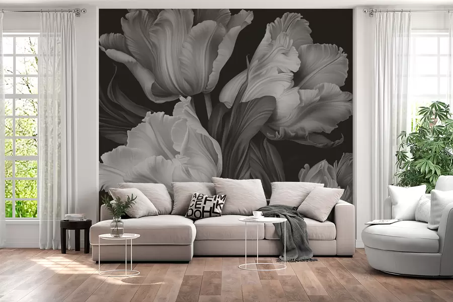 murais de parede Tulipas a preto e branco em estilo fotorealista w02557