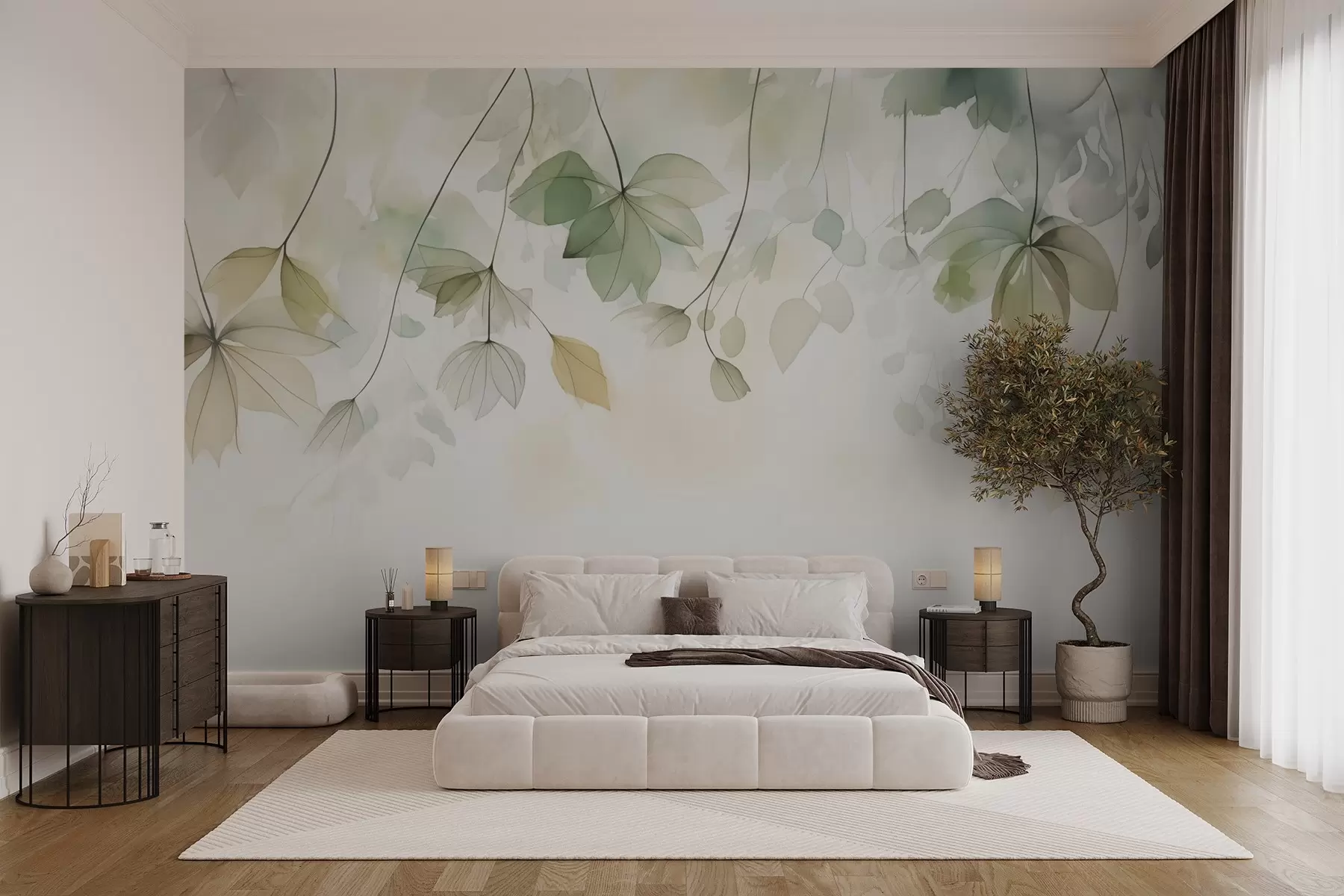 murais de parede Vegetação abstrata imitação de aguarela w02637