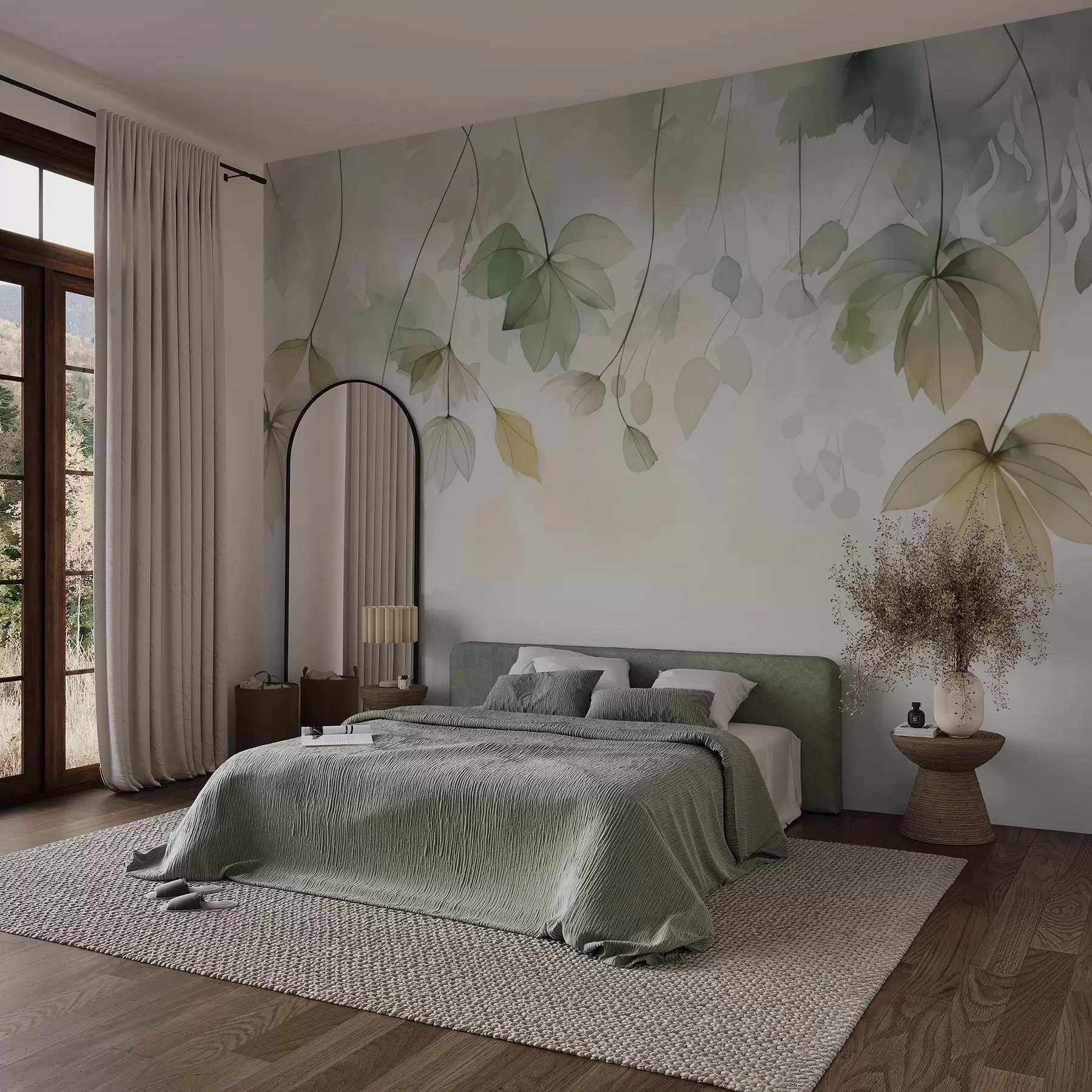 murais de parede Vegetação abstrata imitação de aguarela w02637