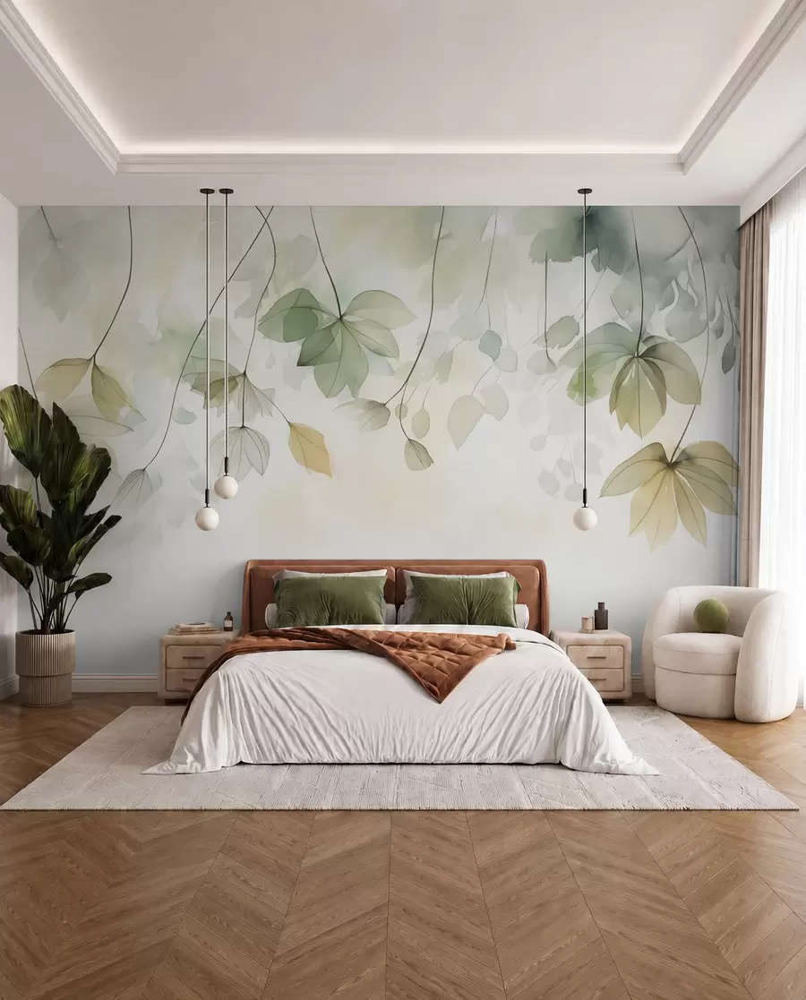 murais de parede Vegetação abstrata imitação de aguarela w02637