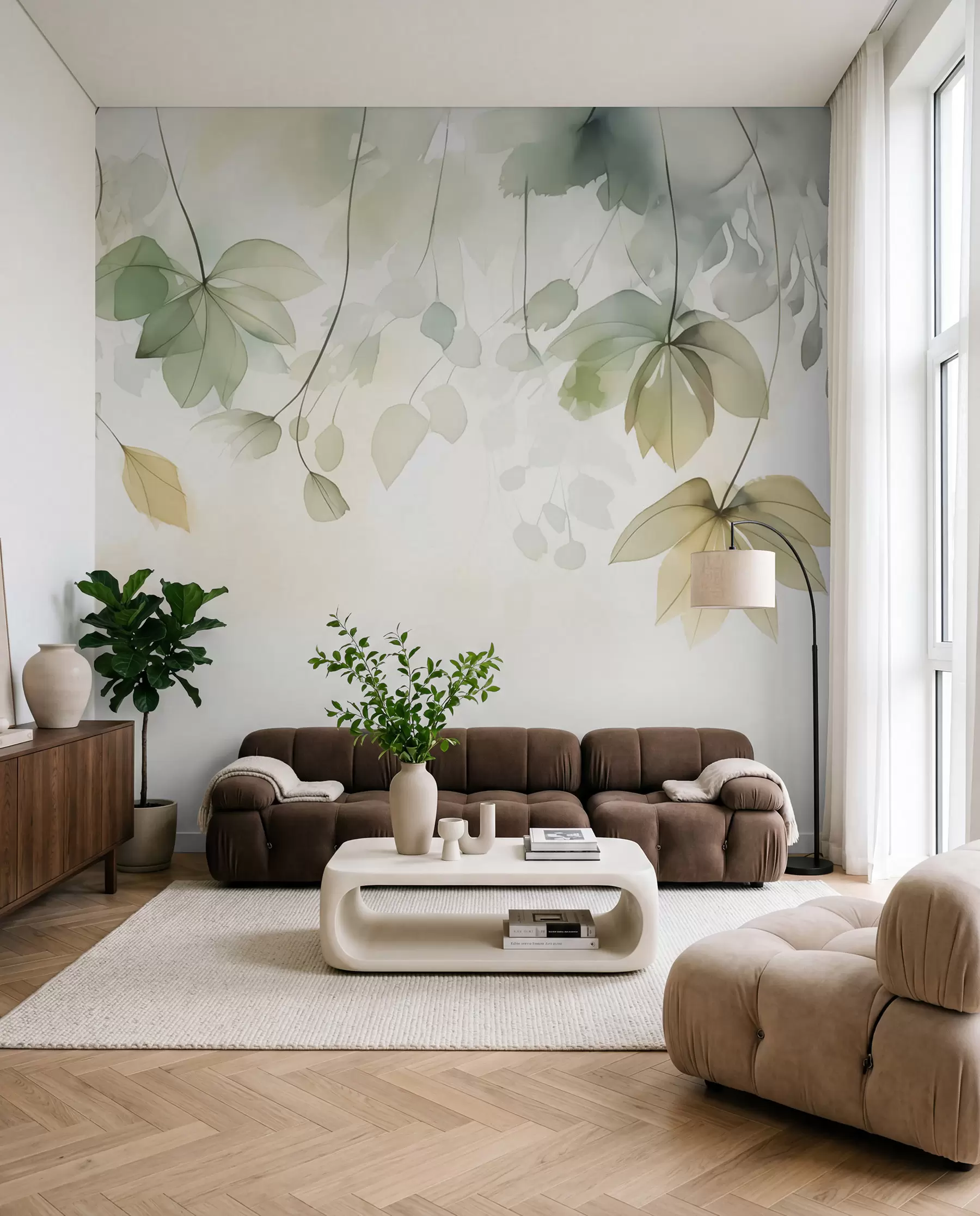 murais de parede Vegetação abstrata imitação de aguarela w02637
