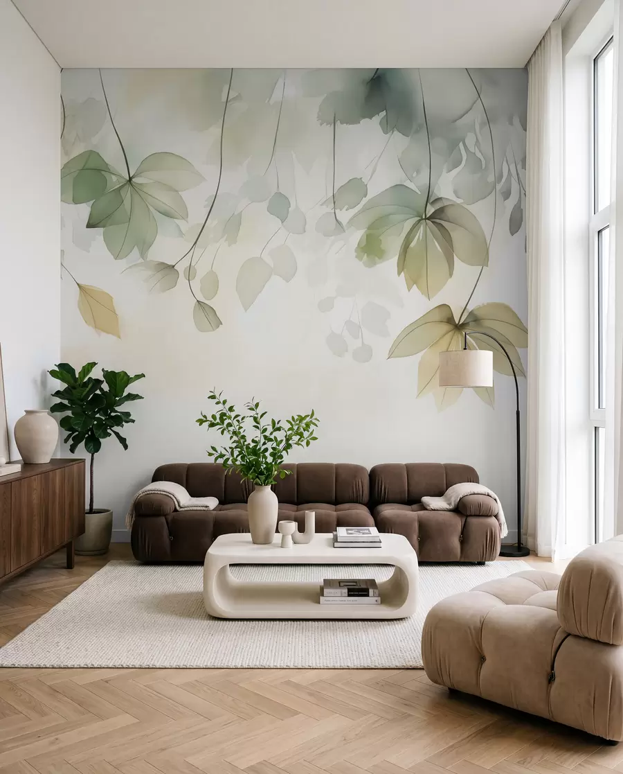 murais de parede Vegetação abstrata imitação de aguarela w02637